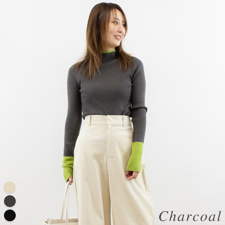 チャコール | 配色クールクールハイネックプルオーバー | A.NATALY