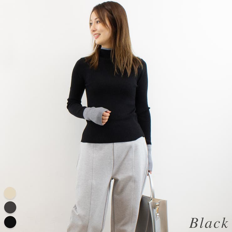 ブラック | 配色クールクールハイネックプルオーバー | A.NATALY