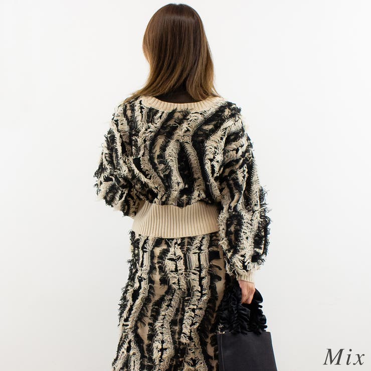 MIXフリンジニットショートカーディガン | A.NATALY | 詳細画像1 