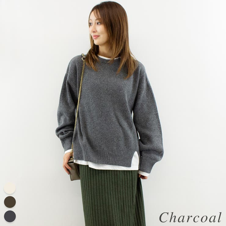 チャコール | 杢ストレッチレイヤード見えプルオーバー | A.NATALY