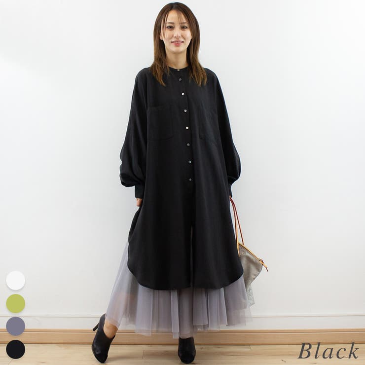 ブラック | バックギャザールーズシャツワンピース | A.NATALY