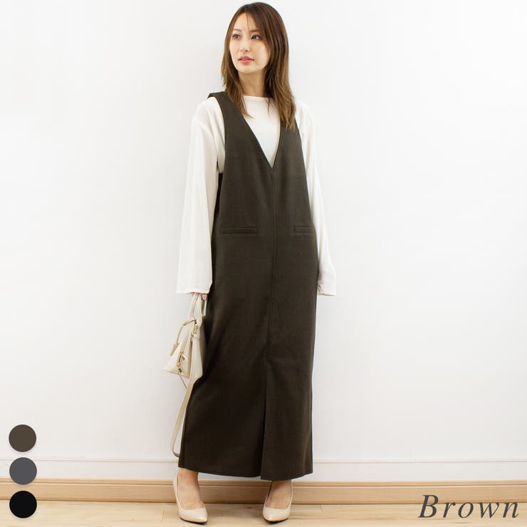 ブラウン | フェイクウールVネックジャンパースカート | A.NATALY