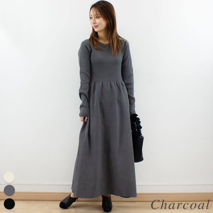 チャコール | リブフレアニットワンピース | A.NATALY