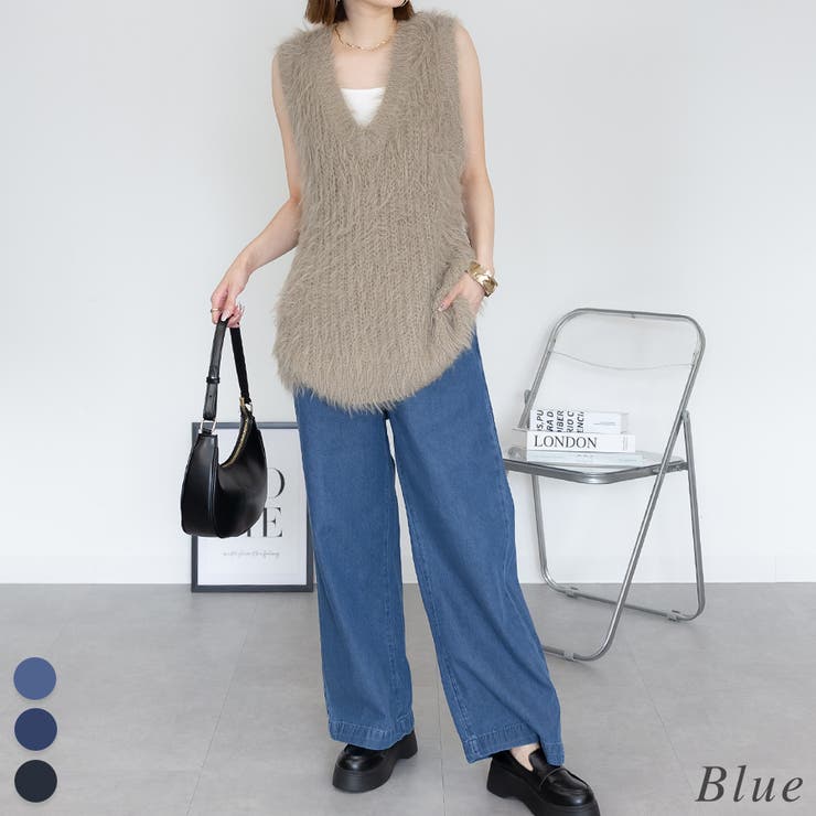 ブルー | デニムオールゴムワイドパンツ | A.NATALY