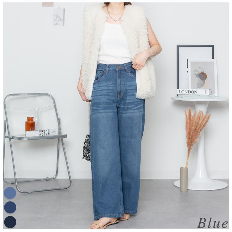 ブルー | ヴィンテージ加工デニムパンツ | A.NATALY