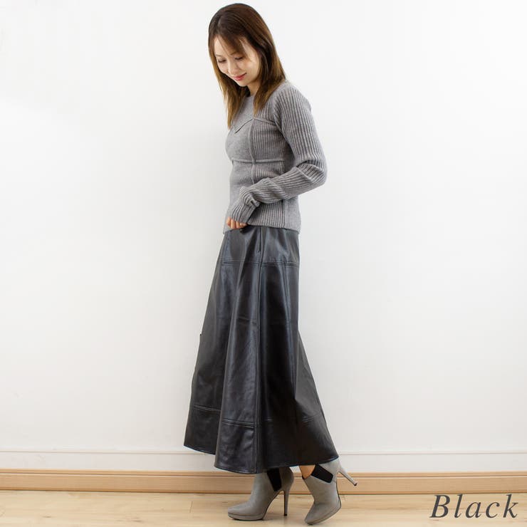 フェイクレザーステッチセミフレアスカート | A.NATALY | 詳細画像5 