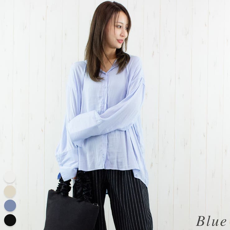 ブルー | ポリエステルレーヨンフードシャツ | A.NATALY