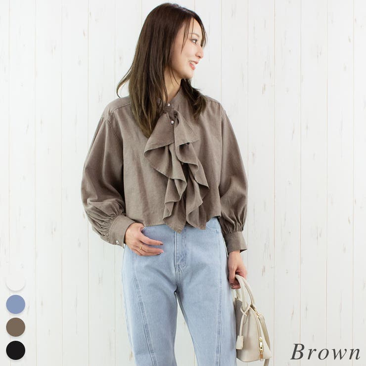ブラウン | ダンガリーフリルシャツ | A.NATALY