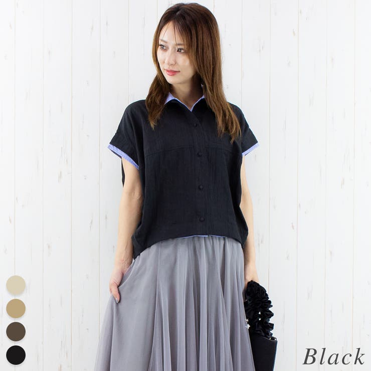 ブラック | リネンライクレイヤードコクーンシャツ | A.NATALY