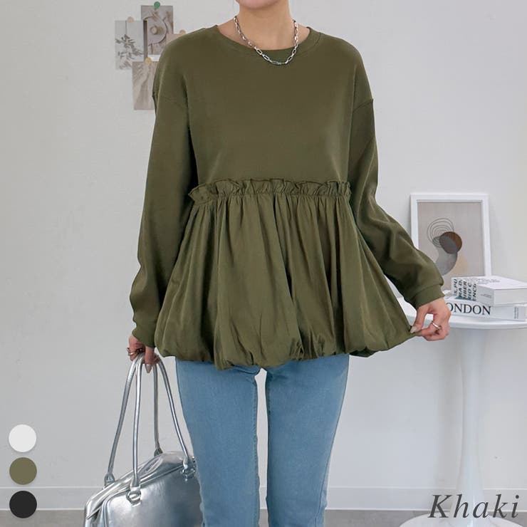 カーキ | ペプラム切替バルーントップス | A.NATALY