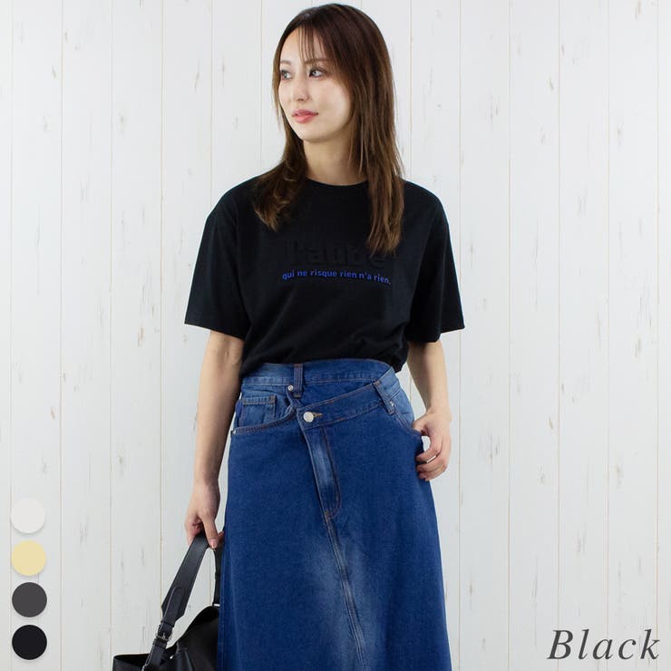 ブラック | 接触冷感エンボス加工プリントTシャツ | A.NATALY