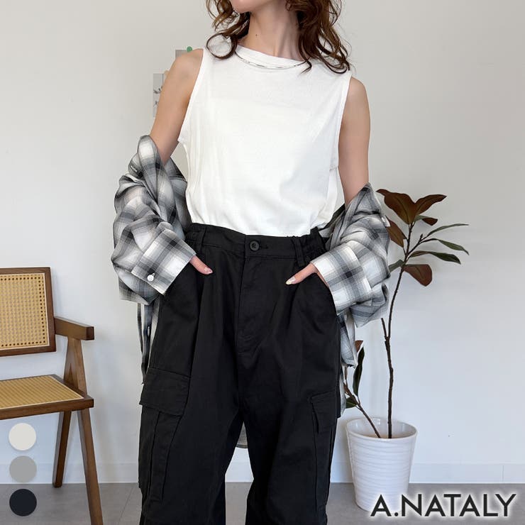 ホワイト | リブボートネックノースリーブ | A.NATALY