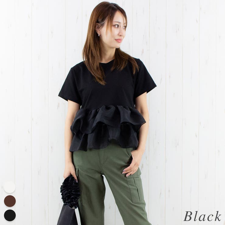 ブラック | 裾フリルTシャツ | A.NATALY