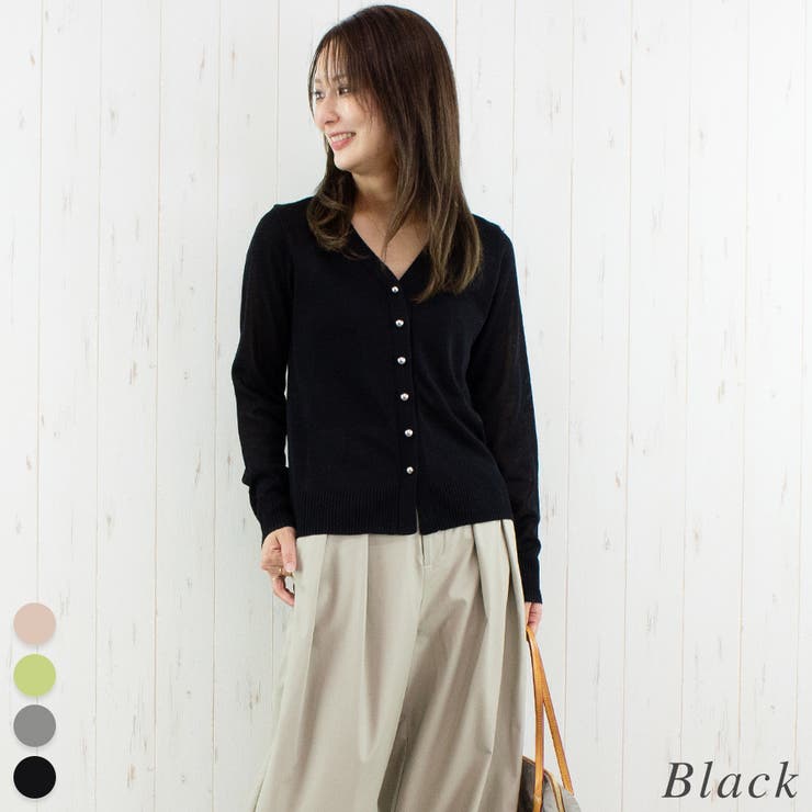 ブラック | 麻タッチメタル釦シアーカーディガン | A.NATALY
