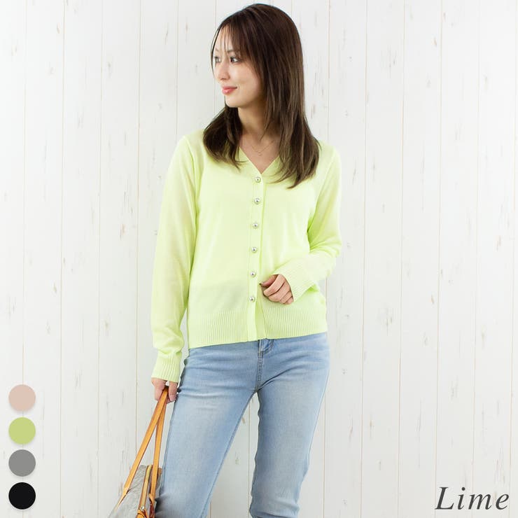 ライム | 麻タッチメタル釦シアーカーディガン | A.NATALY