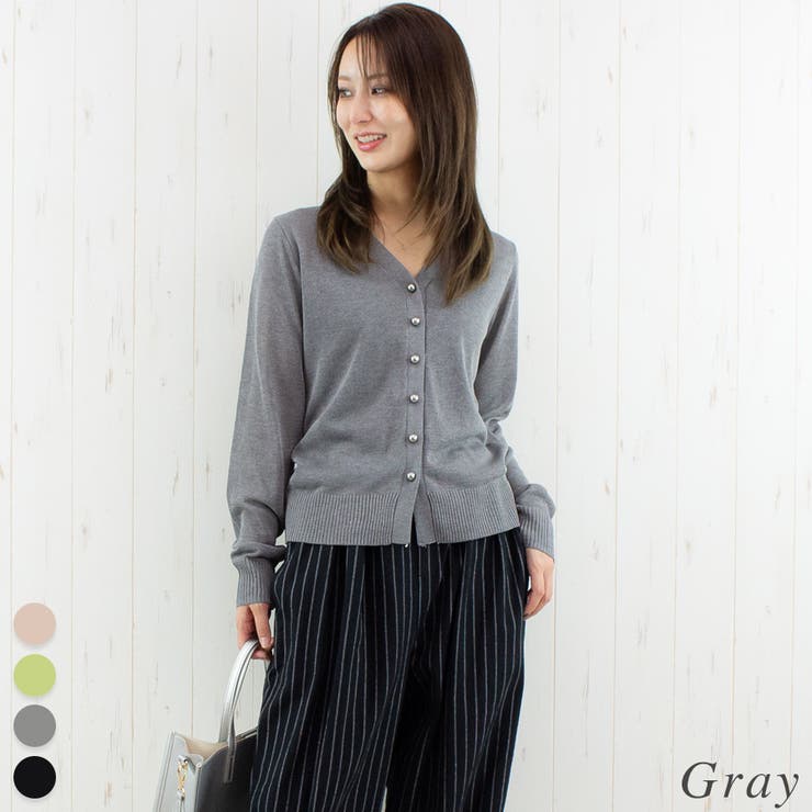 グレー | 麻タッチメタル釦シアーカーディガン | A.NATALY