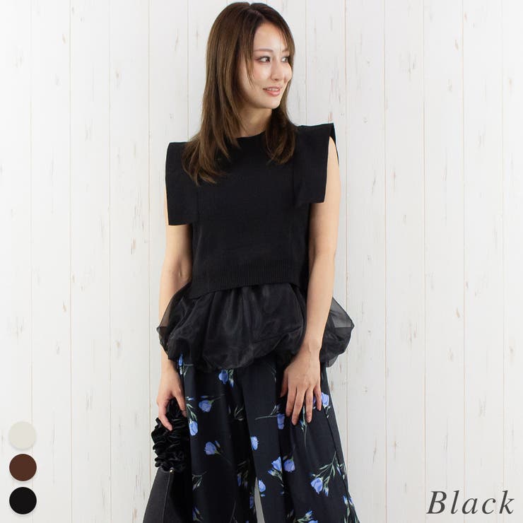 ブラック | ペプラムバルーンキャミセットニット | A.NATALY