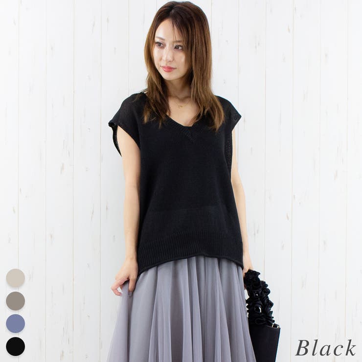 ブラック | ドライタッチ度甘Vネックノースリーブ | A.NATALY