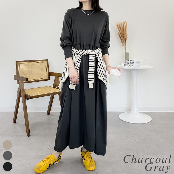 チャコールグレー | ラウンドネックフレアワンピース | A.NATALY