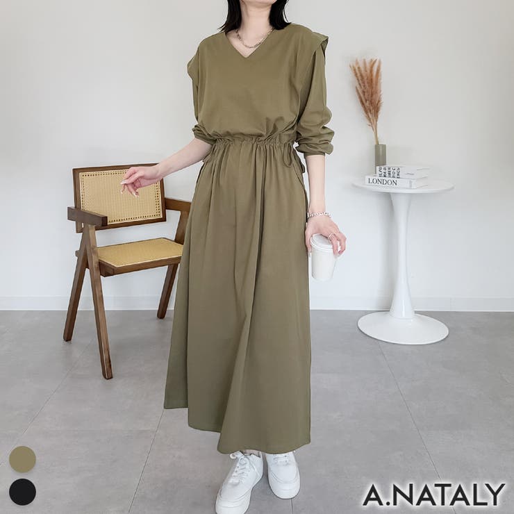 カーキ | 肩タックワンピース | A.NATALY