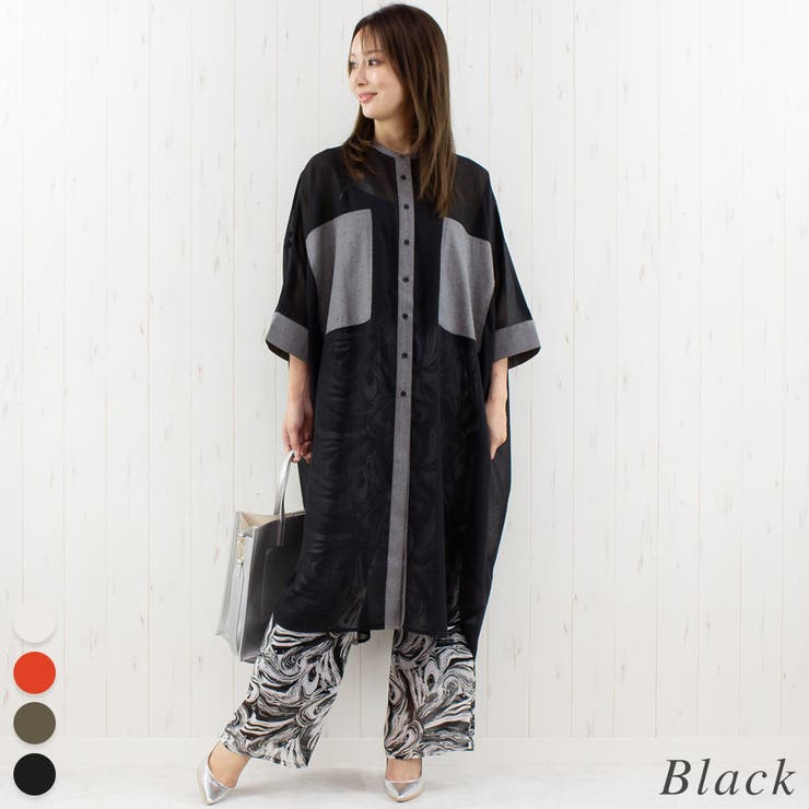ブラック | ダンガリービッグポケットシフォンシャツワンピース | A.NATALY