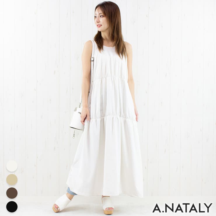 アイボリー | 薄合繊ツイルティアードバルーンワンピース | A.NATALY