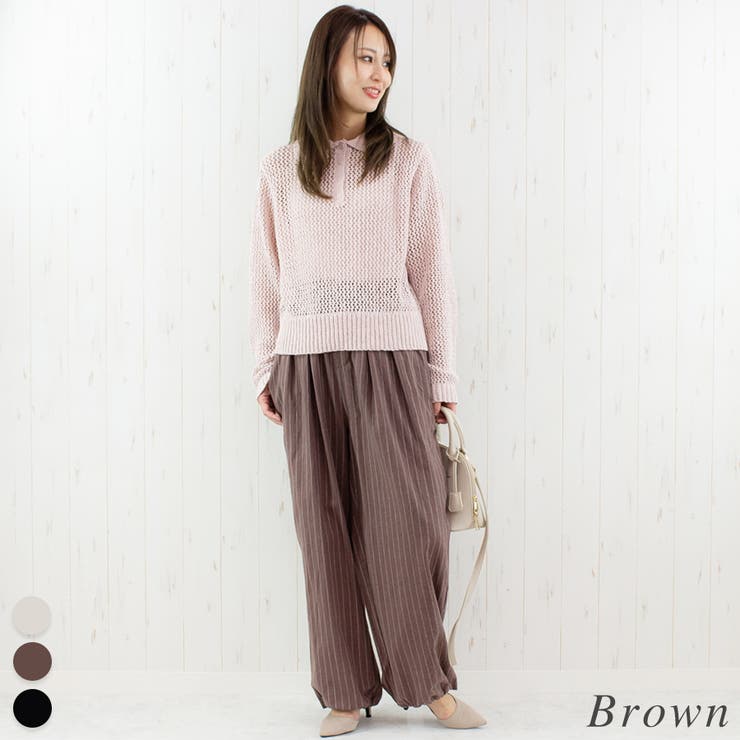 ブラウン | リネンライクストライプタックイージーパンツ | A.NATALY