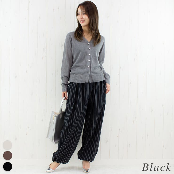 ブラック | リネンライクストライプタックイージーパンツ | A.NATALY