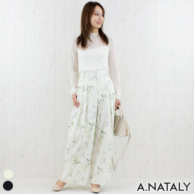 アイボリー | オリジナルフラワープリントタックワイドパンツ | A.NATALY