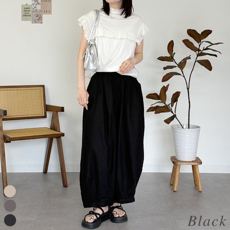 ブラック | 綿麻キュロットピエロパンツ | A.NATALY
