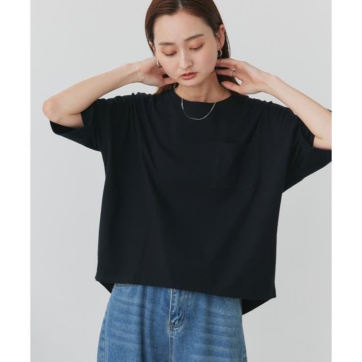 ブラック | ポケット付きTシャツ コットン100% ラウンドヘム | ad thie