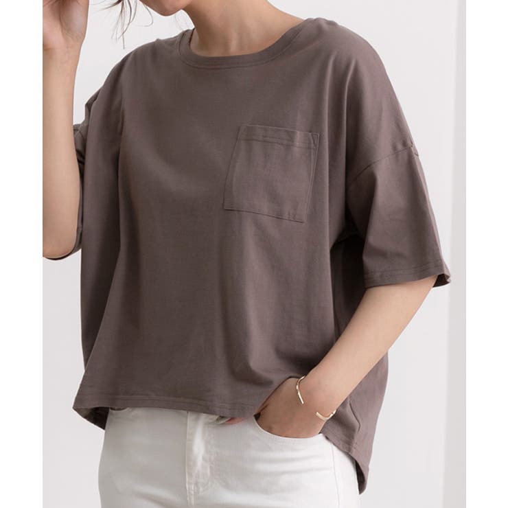 モカ | ポケット付きTシャツ コットン100% ラウンドヘム | ad thie