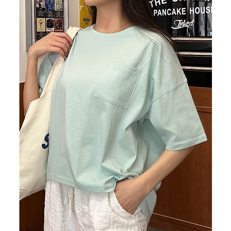 ポケット付きTシャツ コットン100% ラウンドヘム[品番
