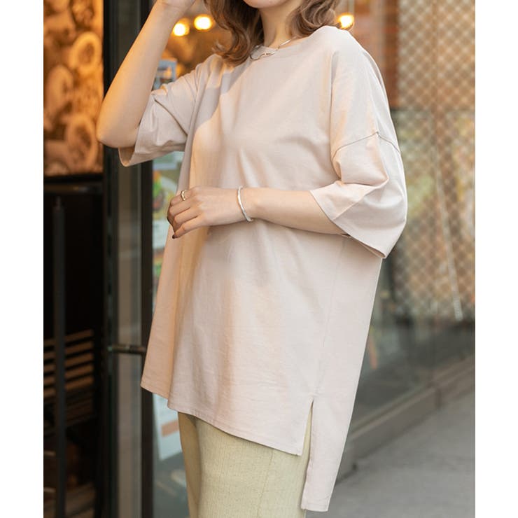 ライトベージュ | オーバーサイズチュニックTシャツ レディース カット | ad thie