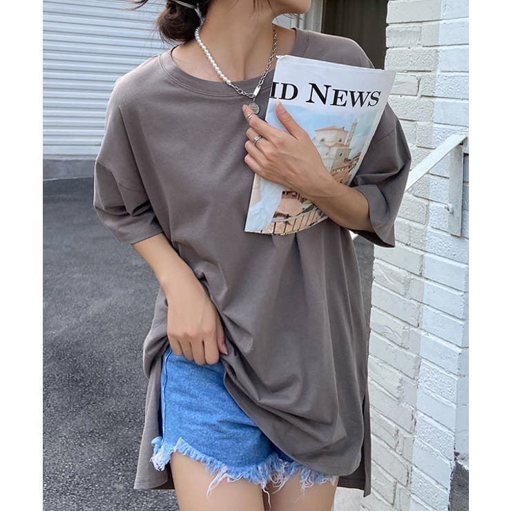 ダークブラウン | オーバーサイズチュニックTシャツ レディース カット | ad thie