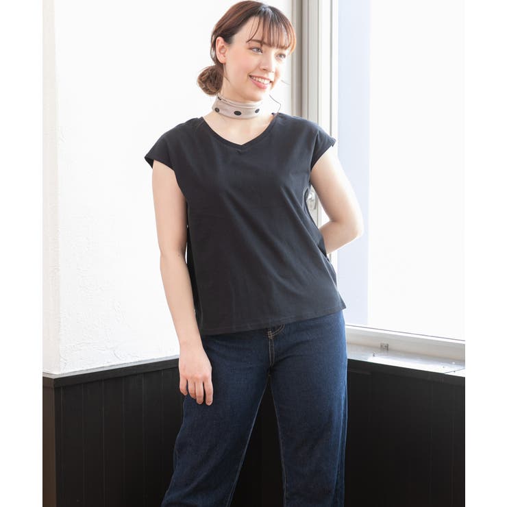 シンプルサイドスリットVネックTシャツ 半袖 コットン | ad thie | 詳細画像18 