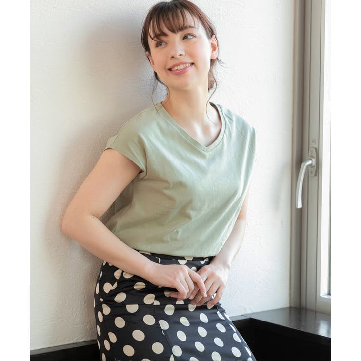 ミント | シンプルサイドスリットVネックTシャツ 半袖 コットン | ad thie