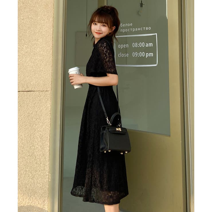 襟付き半袖レースワンピース レディース ワンピース[品番：ADEW0000197