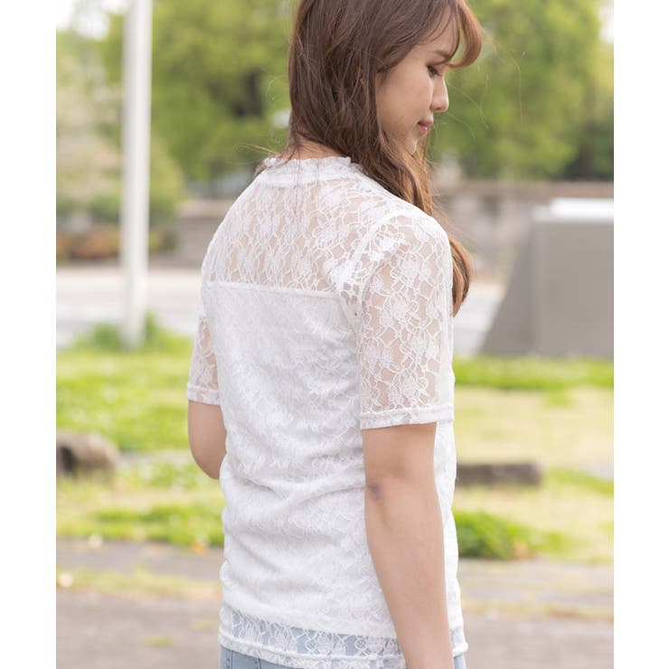 エストネーション ホワイト レース Tシャツ 半袖 ESTNATION - エストネーション ホワイト レース Tシャツ 半袖の通販 by