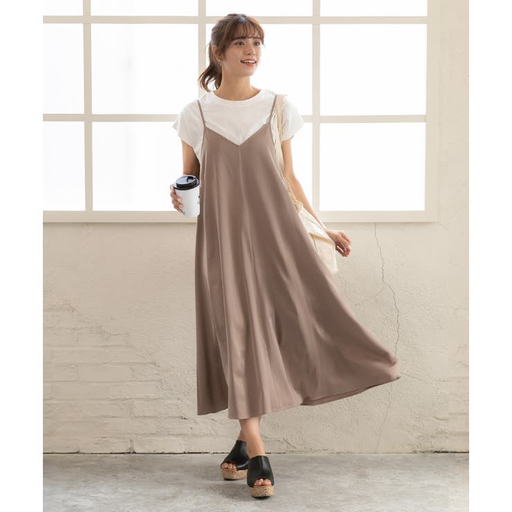 キャミワンピース ロング フレア マキシ丈 光沢 サテン[品番