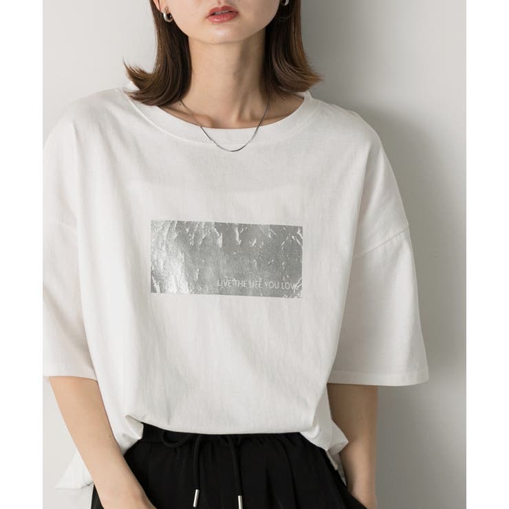 箔プリント オーバーサイズTシャツ[品番：ADEW0004542]｜ad thie