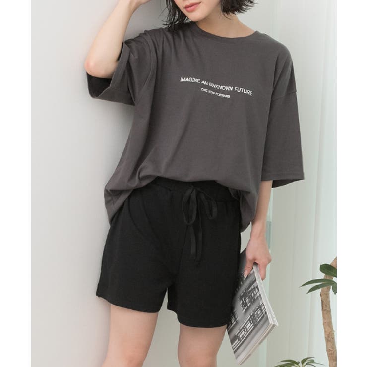 チャコール×ブラック | ロゴ入りルームウエア セットアップ 柄 | ad thie