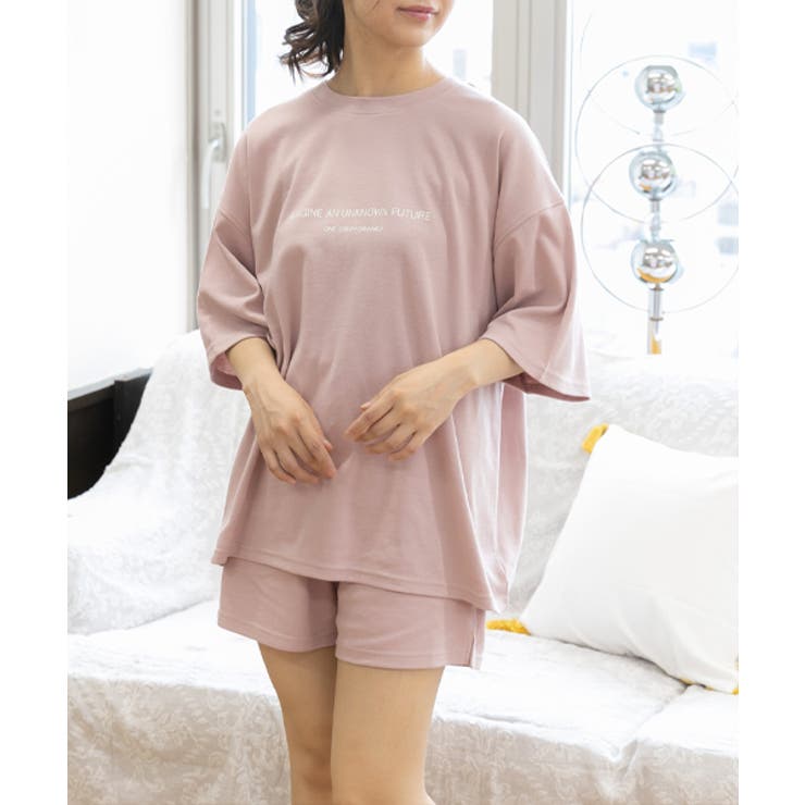 ピンク×ピンク | ロゴ入りルームウエア セットアップ 柄 | ad thie