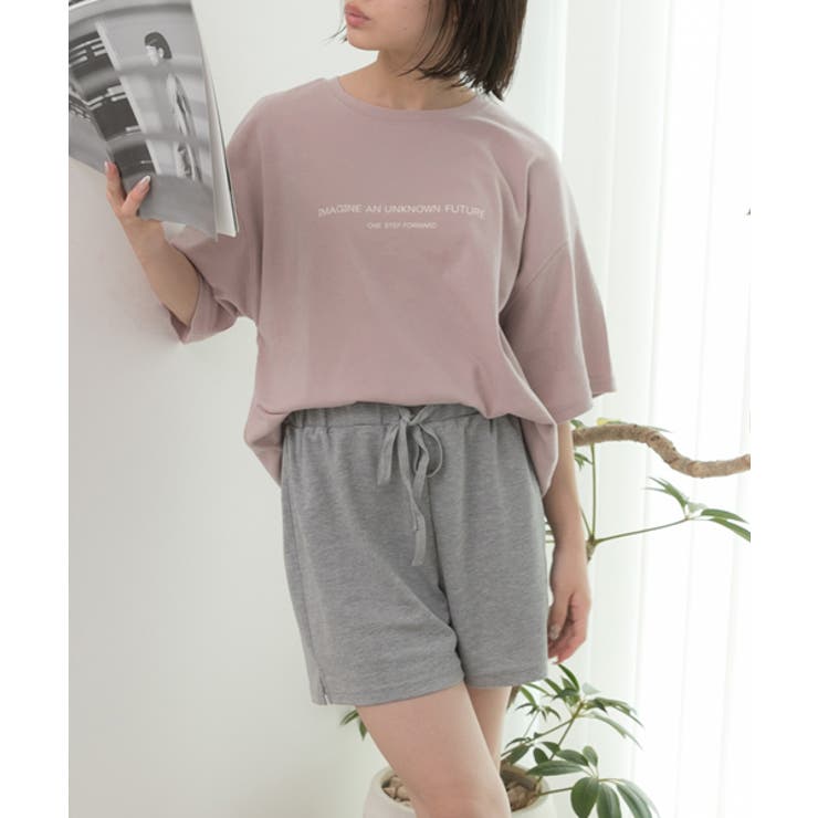 ピンク×モクグレー | ロゴ入りルームウエア セットアップ 柄 | ad thie