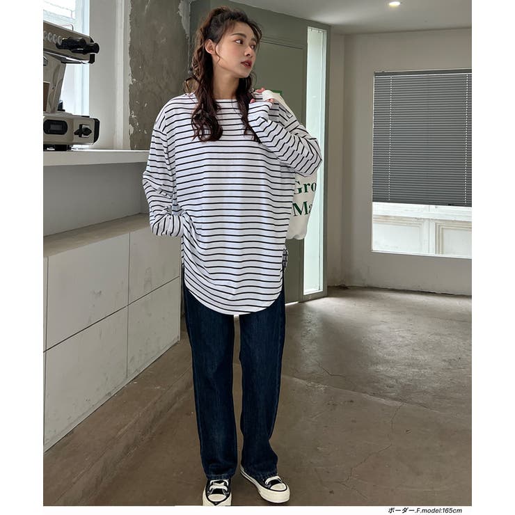オーバーサイズシンプルロングTシャツ ロンT 綿100%[品番