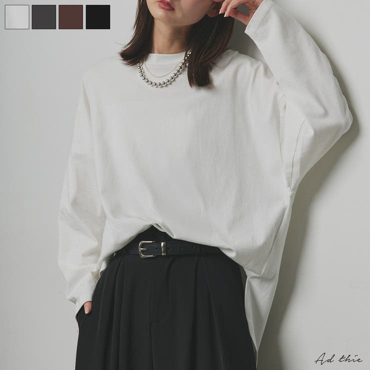 チュニックロングTシャツ ロンT ラウンドスリット | ad thie | 詳細画像1 