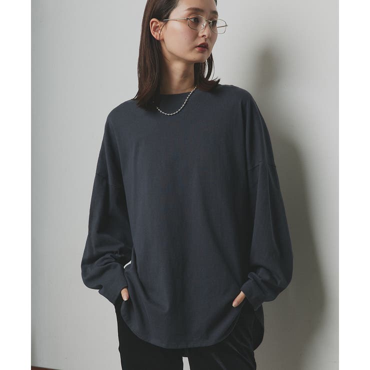 チャコール | チュニックロングTシャツ ロンT ラウンドスリット | ad thie
