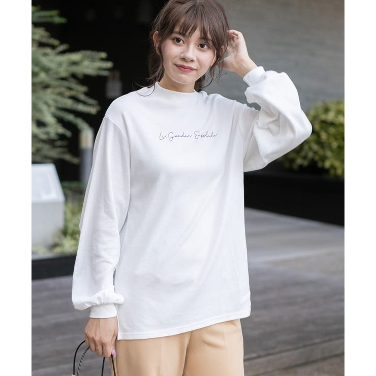 オフホワイト | スムースプチハイネックロゴプリントロングTシャツ 柄 プチハイネック | ad thie