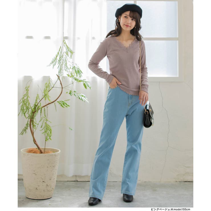 VネックレーステレコロングTシャツ カットソー レース | ad thie | 詳細画像10 