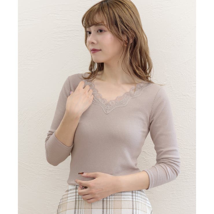 VネックレーステレコロングTシャツ カットソー レース[品番：ADEW0000264]｜ad  thie（アドティエ）のレディースファッション通販｜SHOPLIST（ショップリスト）